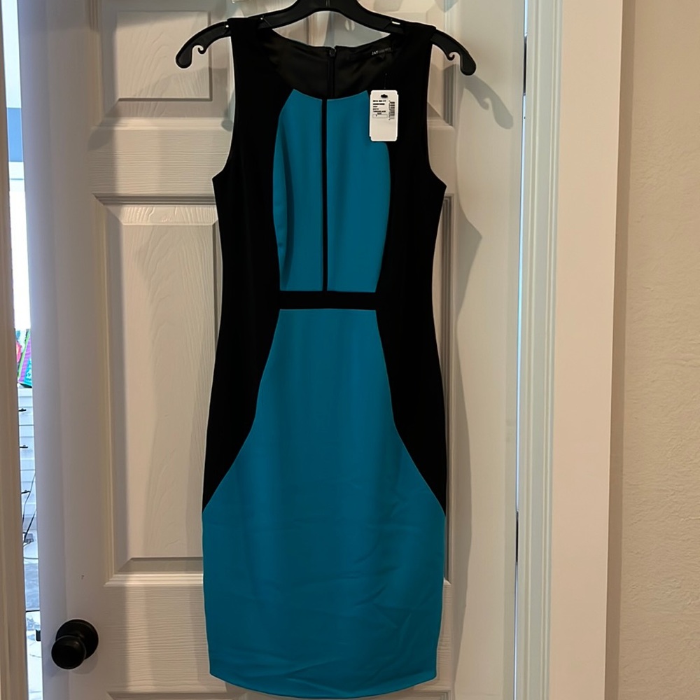 NWT JayGodfrey Jay Godfrey turquoise black fitted dress geometric block size 4
